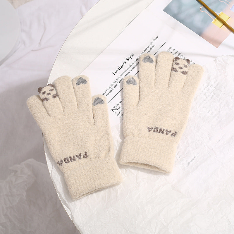 Stickade touchvantar med panda – varma vintervantar