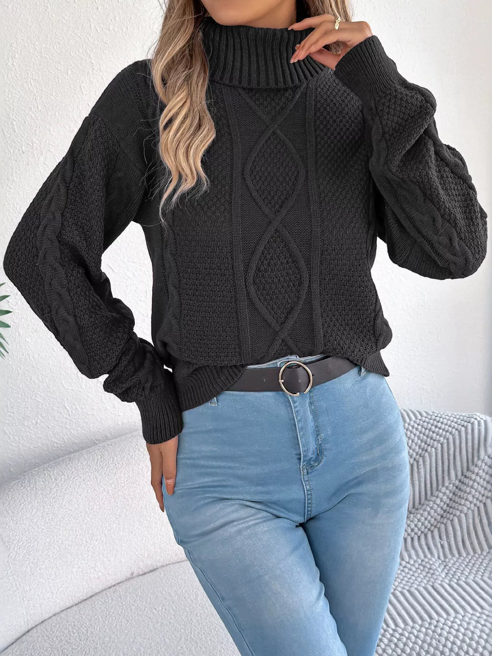 Turtleneck Cable Knit Sweater