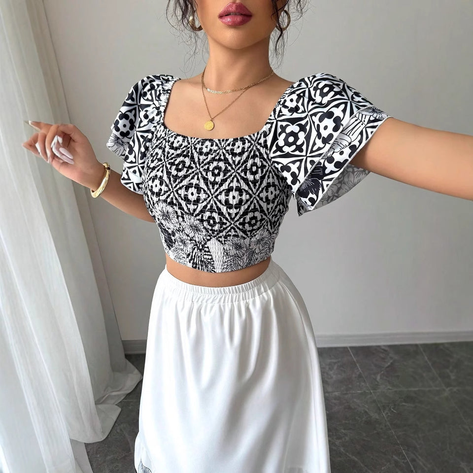 Set med off shoulder-topp och lång A-linjekjol