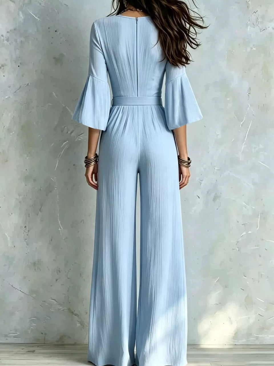 Pleated Wide-Leg Jumpsuit with Tie-Waist