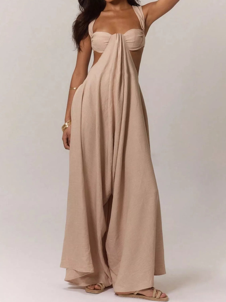 Backless Wide-Leg Jumpsuit with Cut-out Detail
