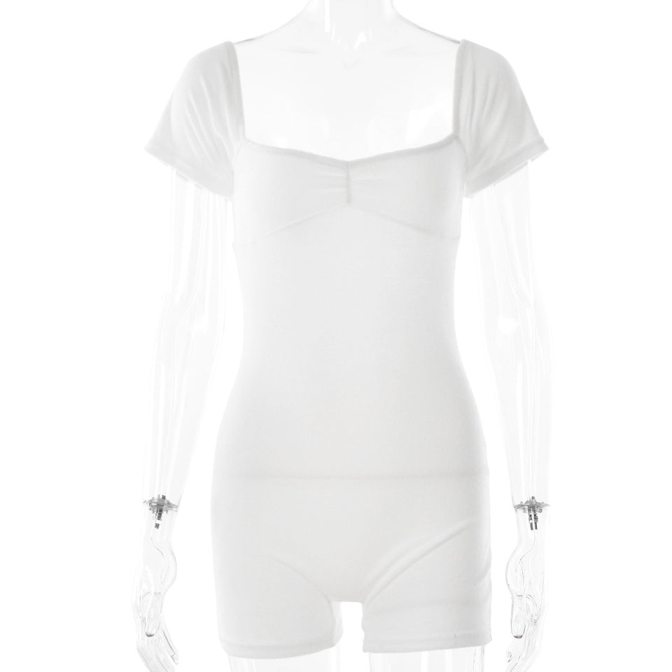Vit tight playsuit med puffärm och öppen rygg