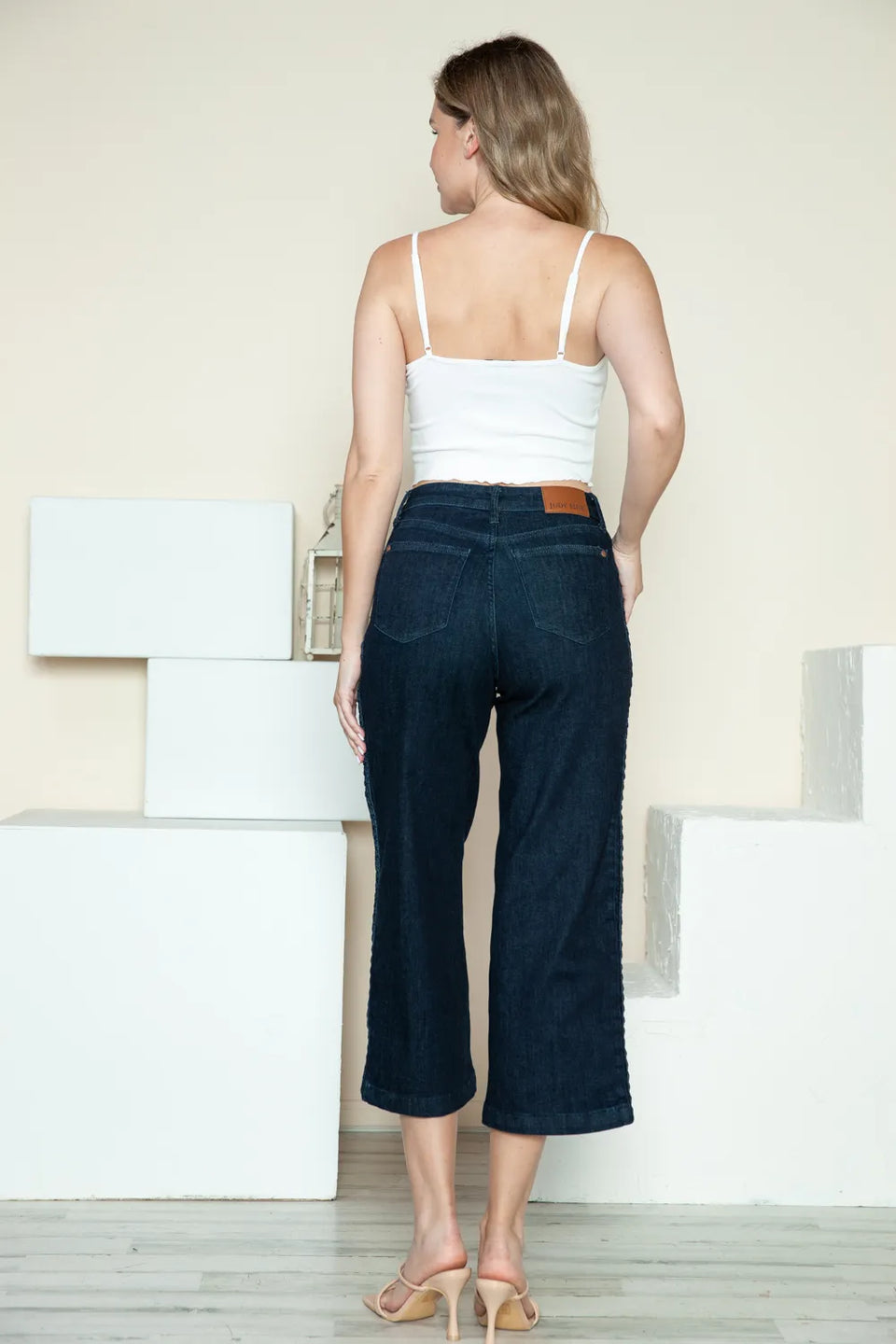 Judy Blue Side Seam Braid Crop Wide Leg Jeans