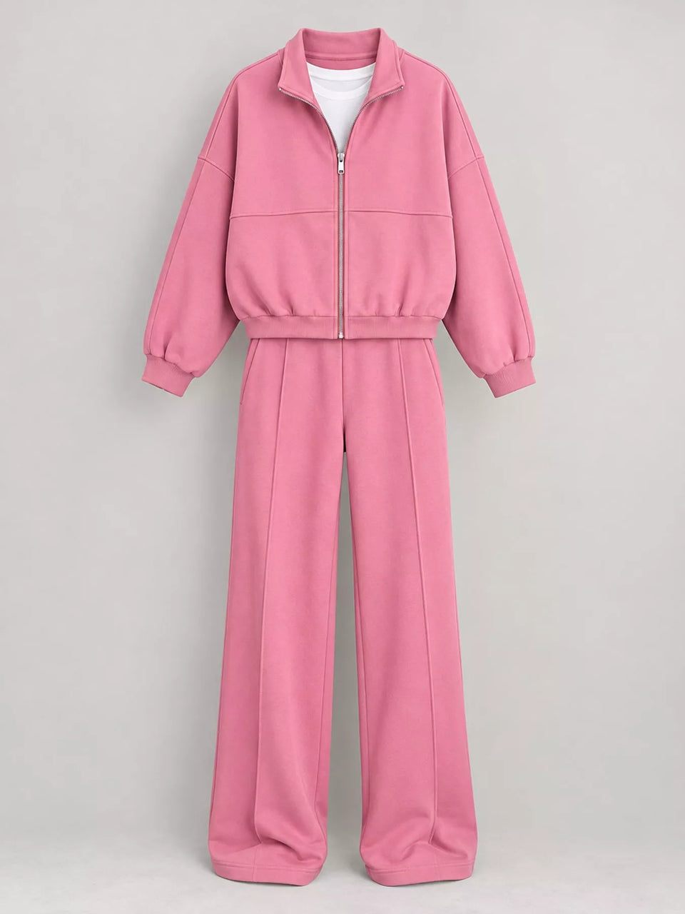 Casual Zip-Up Jacket and Wide-Leg Sweatpants Set
