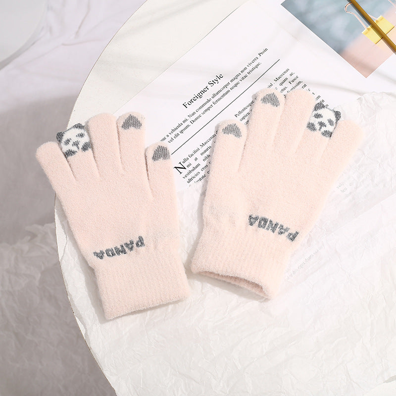 Stickade touchvantar med panda – varma vintervantar