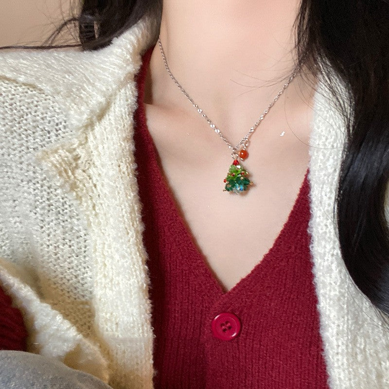 Halsband med julgran – hänge med strass