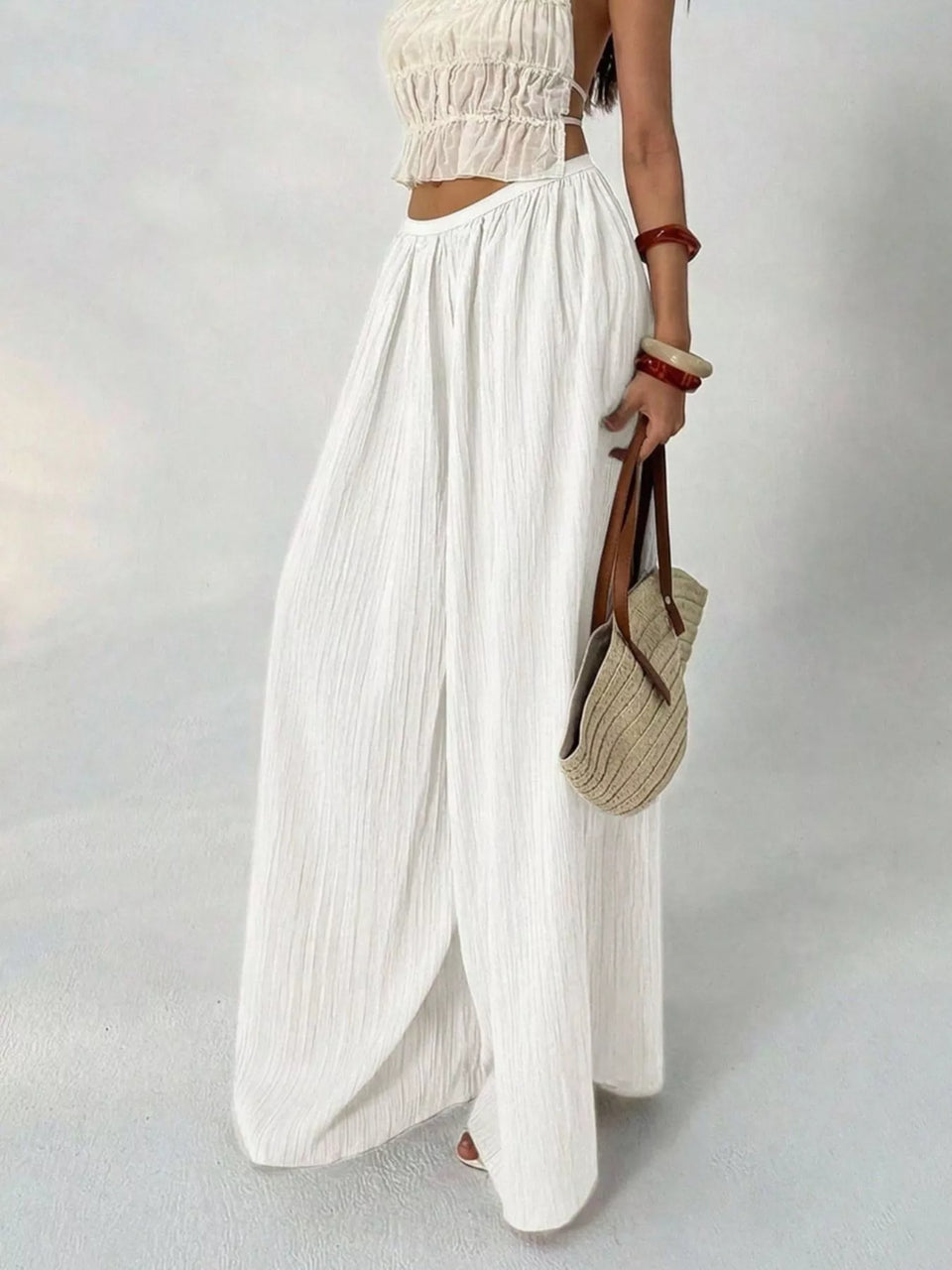High-Waisted Wide-Leg Pleated Casual Pants