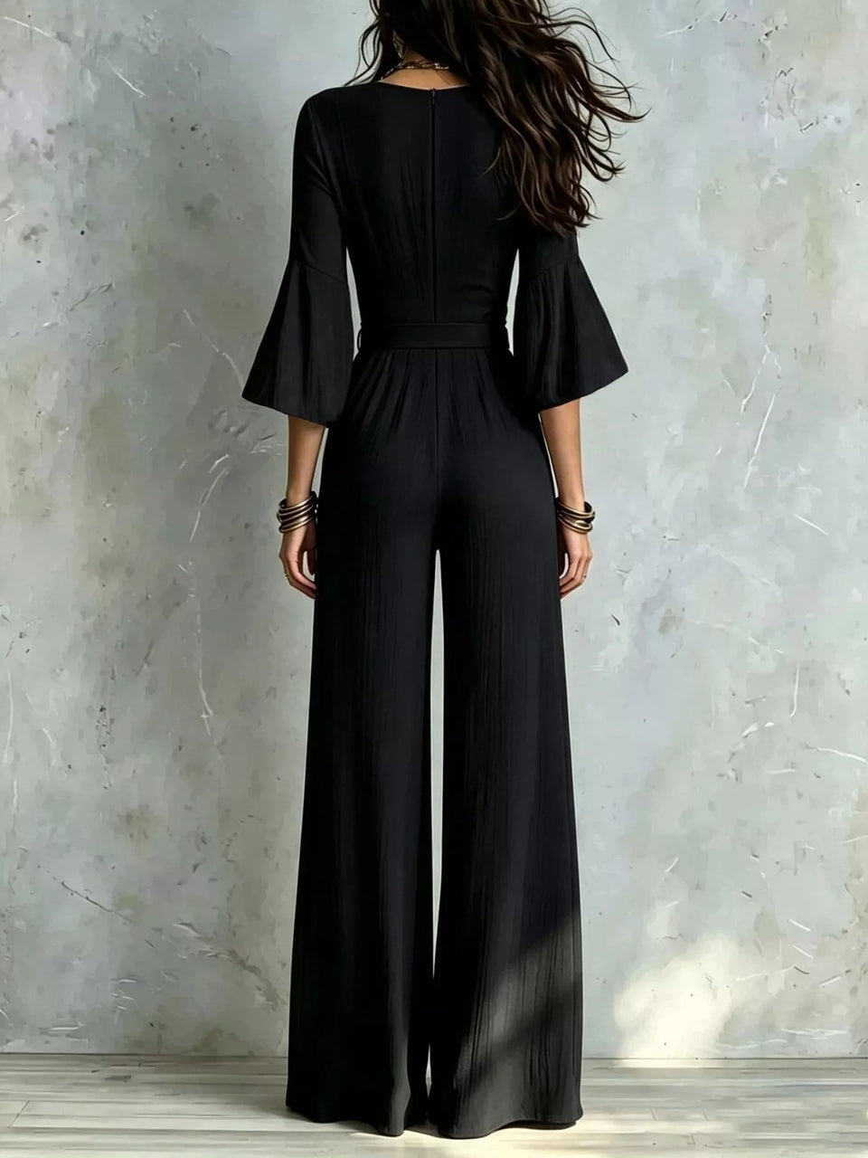 Pleated Wide-Leg Jumpsuit with Tie-Waist