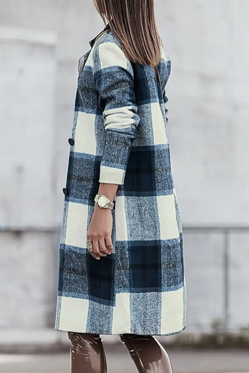 Double Take Plaid Button-Up Lapel Collar Coat