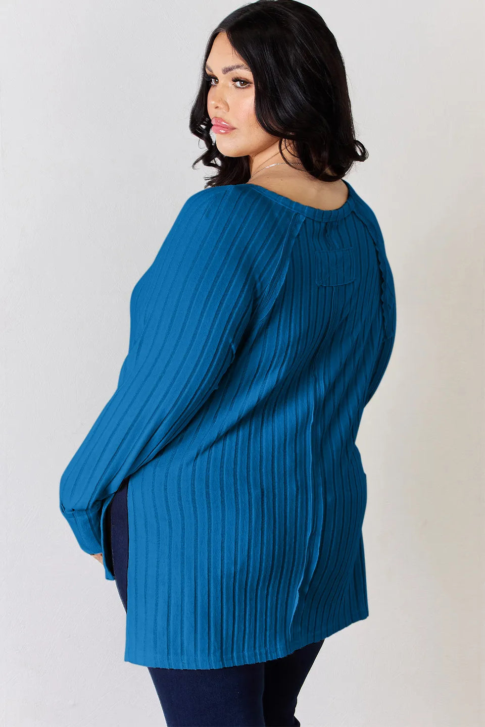 Basic Bae Ribbed Round Neck Slit T-Shirt