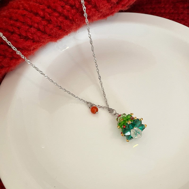 Halsband med julgran – hänge med strass