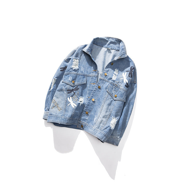 Oversize jeansjacka med tryck