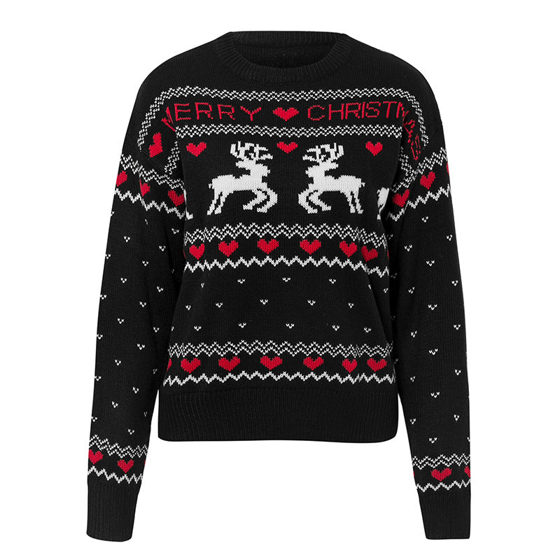 Jultröja med älg och hjärtan – stickad pullover