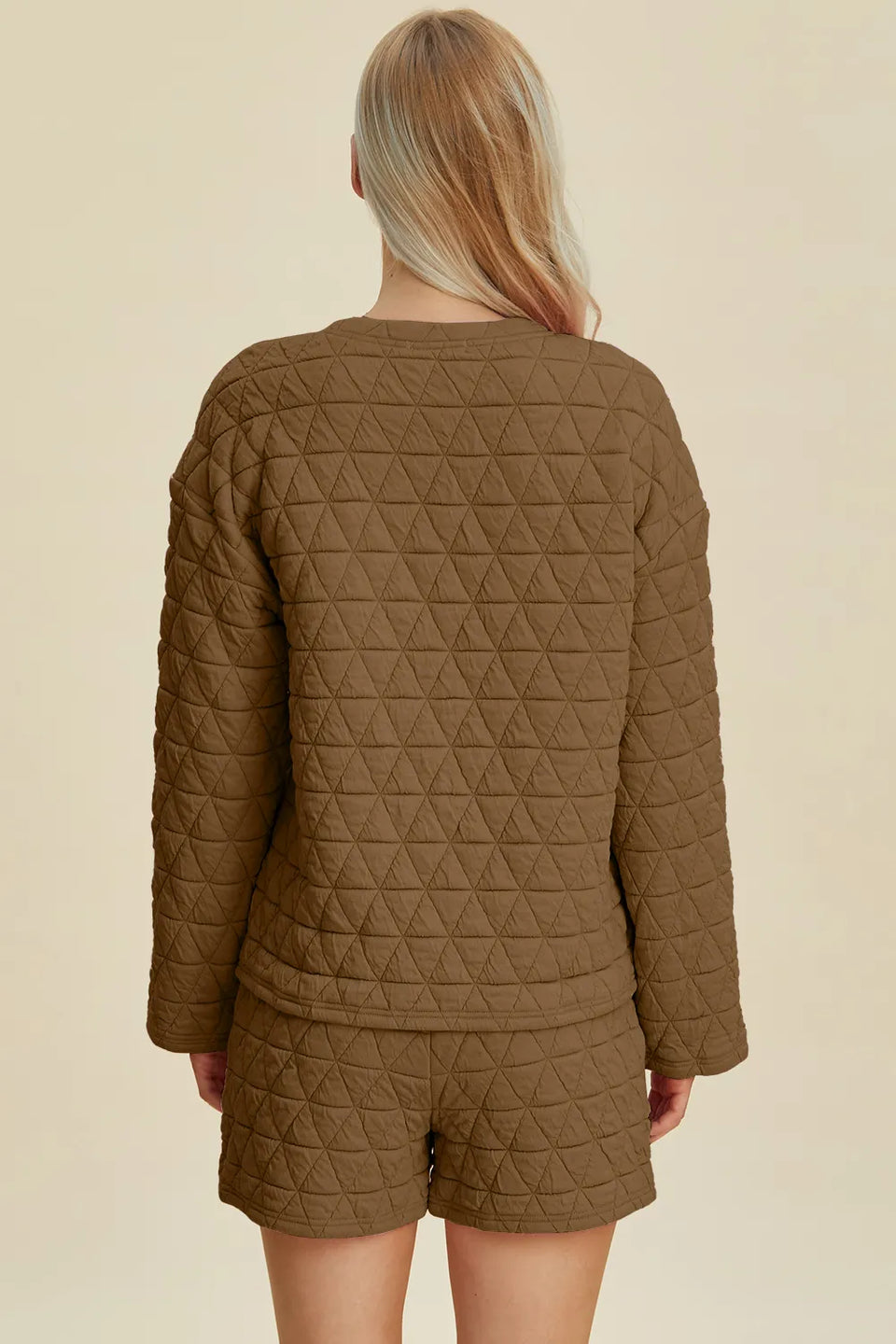 Double Take Textured Long Sleeve Top and Shorts Set