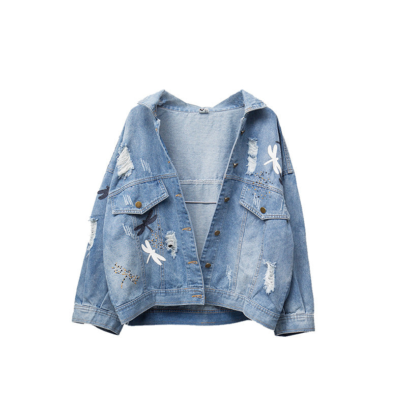 Oversize jeansjacka med tryck