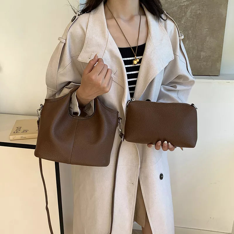 Textured Leather Crossbody Bag with Pouch