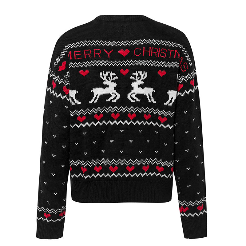 Jultröja med älg och hjärtan – stickad pullover