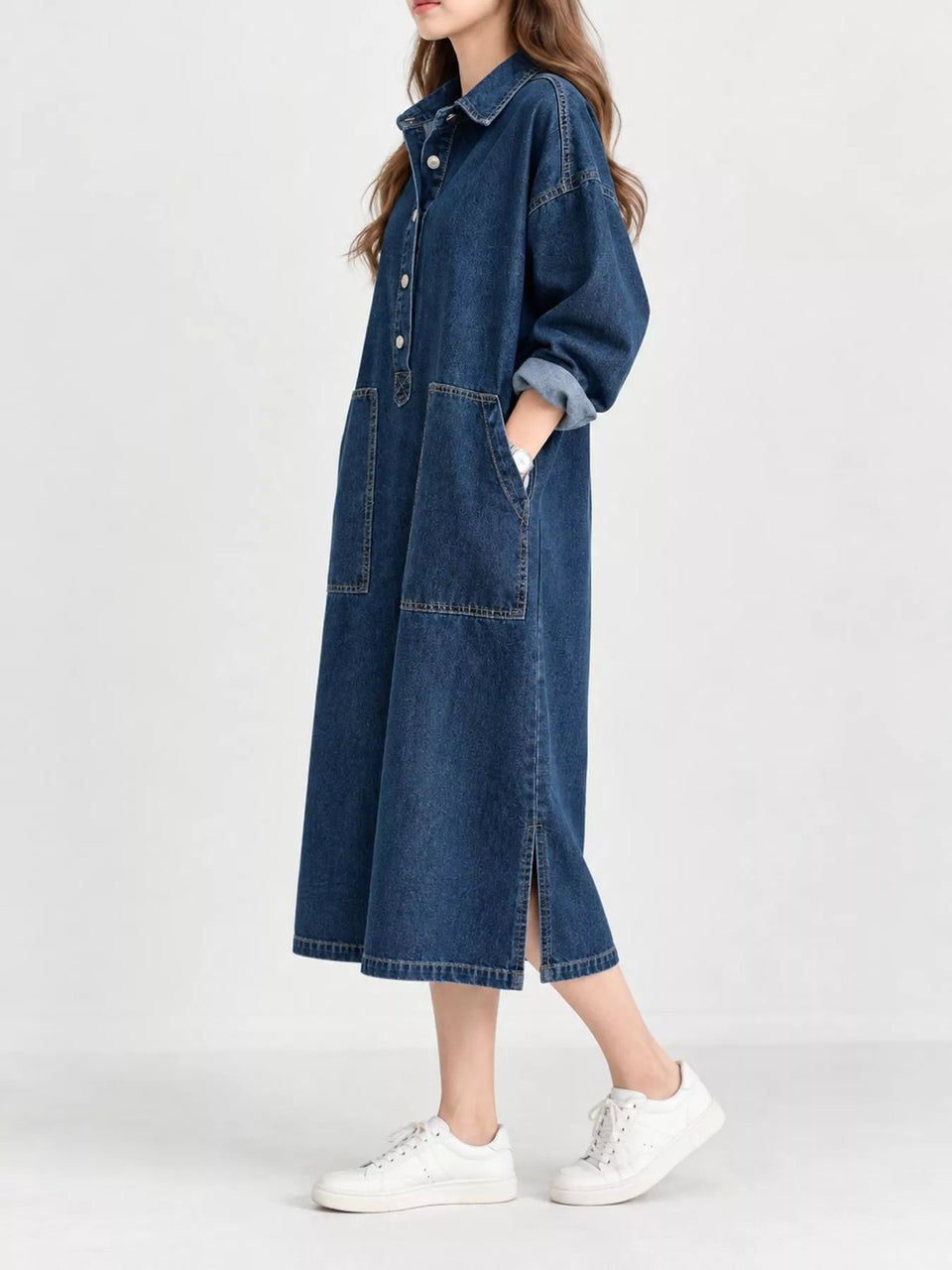 Button Front Denim Shirt Dress