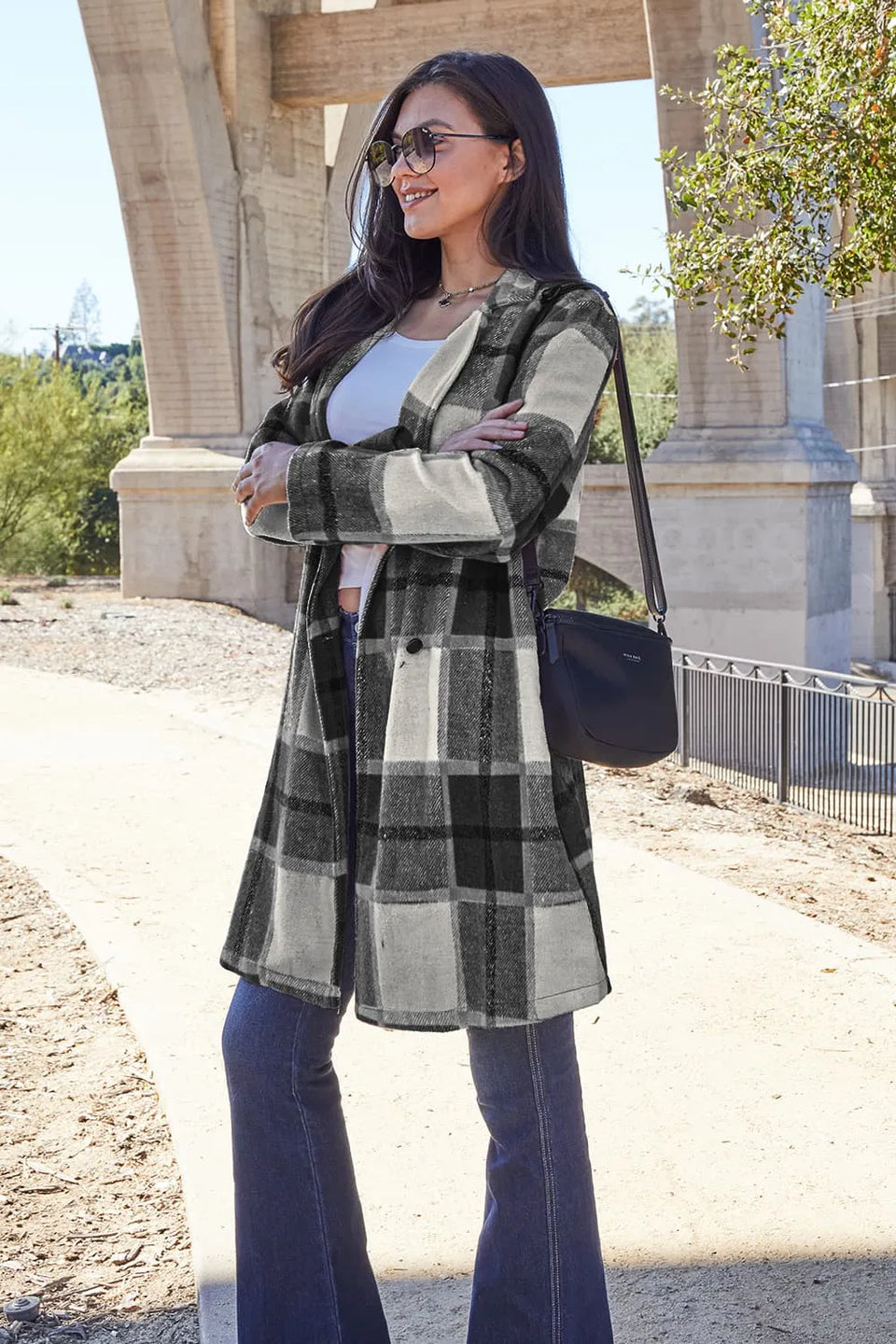 Double Take Plaid Button-Up Lapel Collar Coat