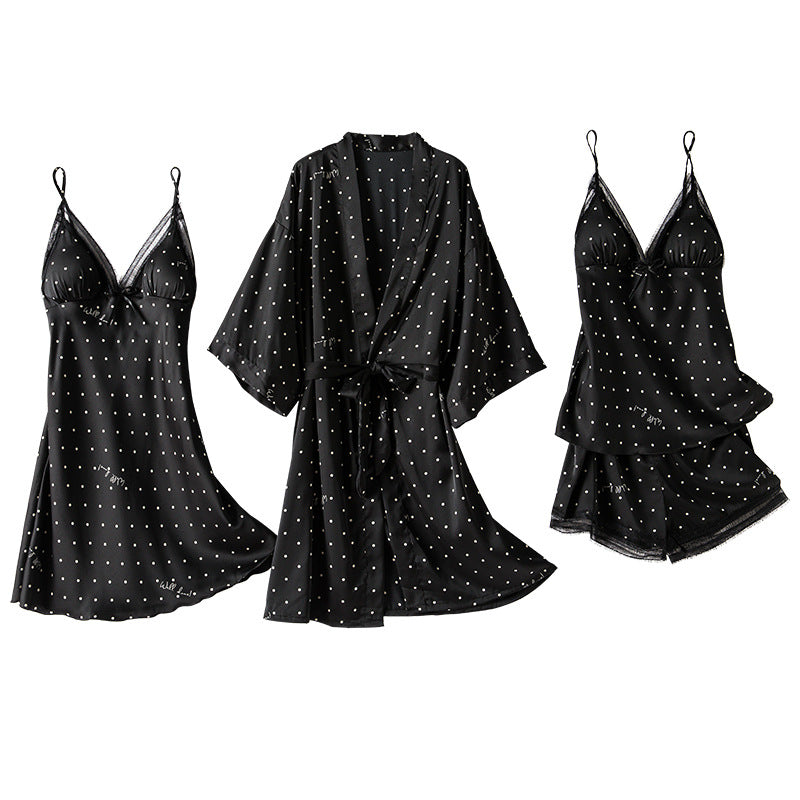 Pyjamasset i satin med prickar – 4 delar