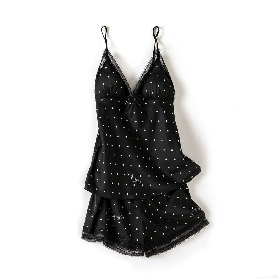 Pyjamasset i satin med prickar – 4 delar