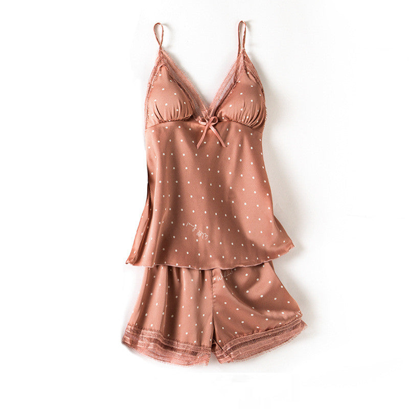 Pyjamasset i satin med prickar – 4 delar