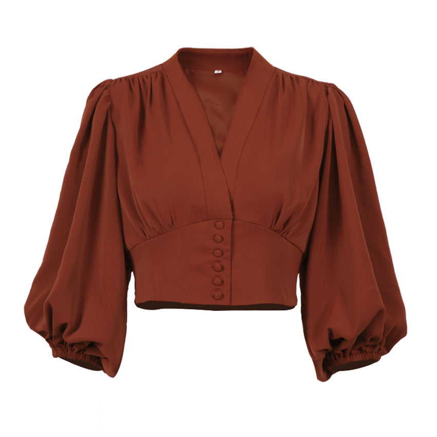 Elegant blus med V-ringning och lyktärm