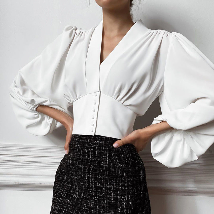 Elegant blus med V-ringning och lyktärm