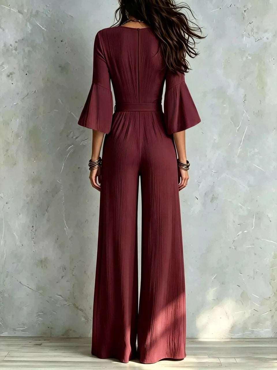 Pleated Wide-Leg Jumpsuit with Tie-Waist
