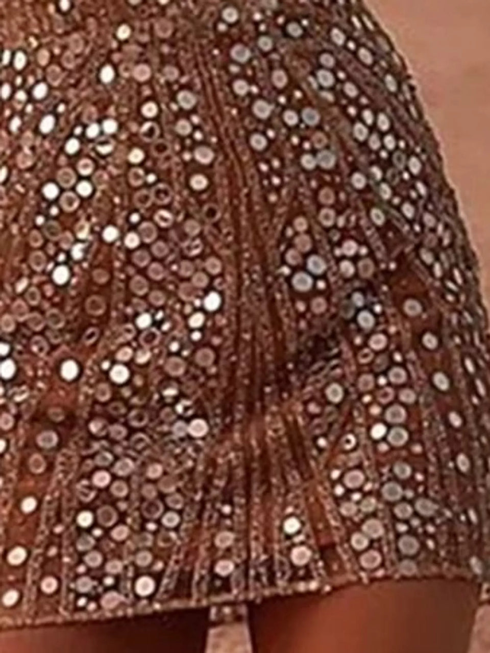V-Neck Sequin Embellished Long Sleeve Mini Dress