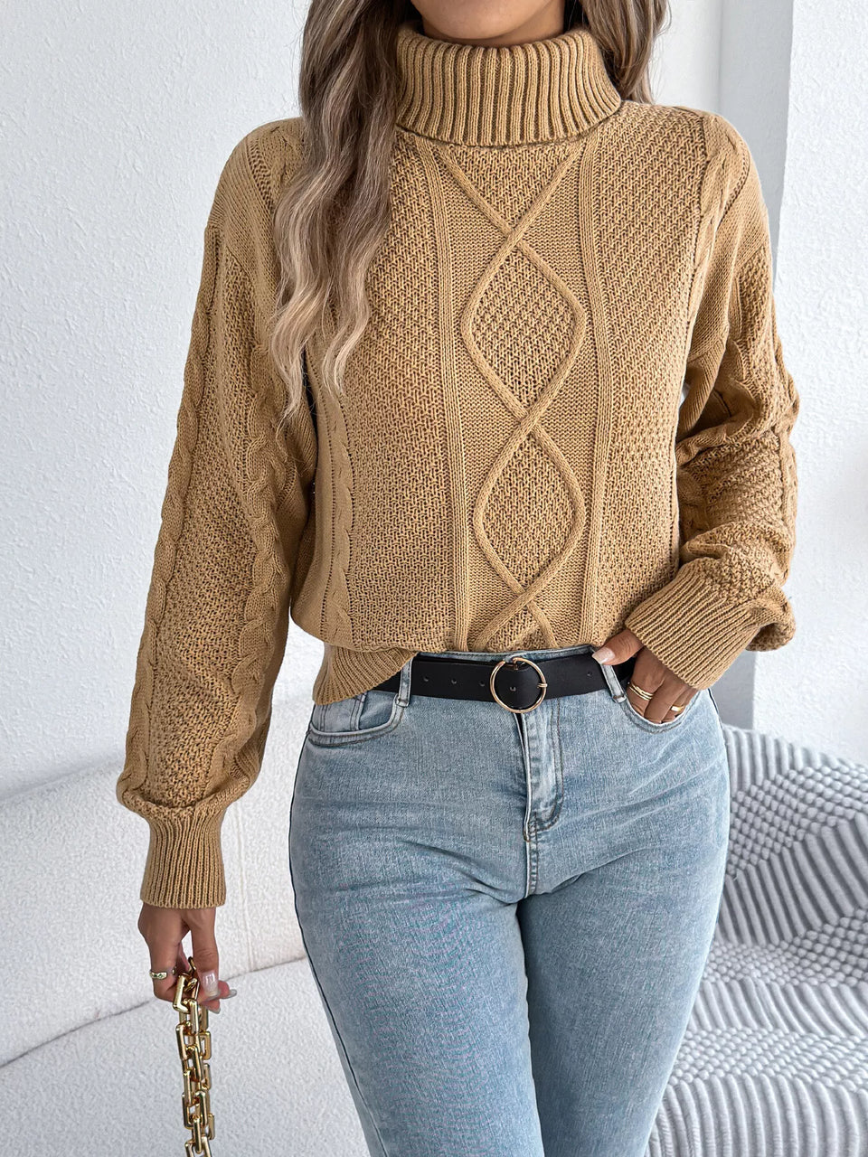 Turtleneck Cable Knit Sweater