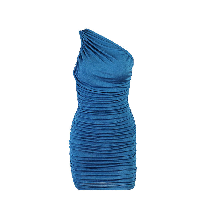 Draperad enaxlad miniklänning