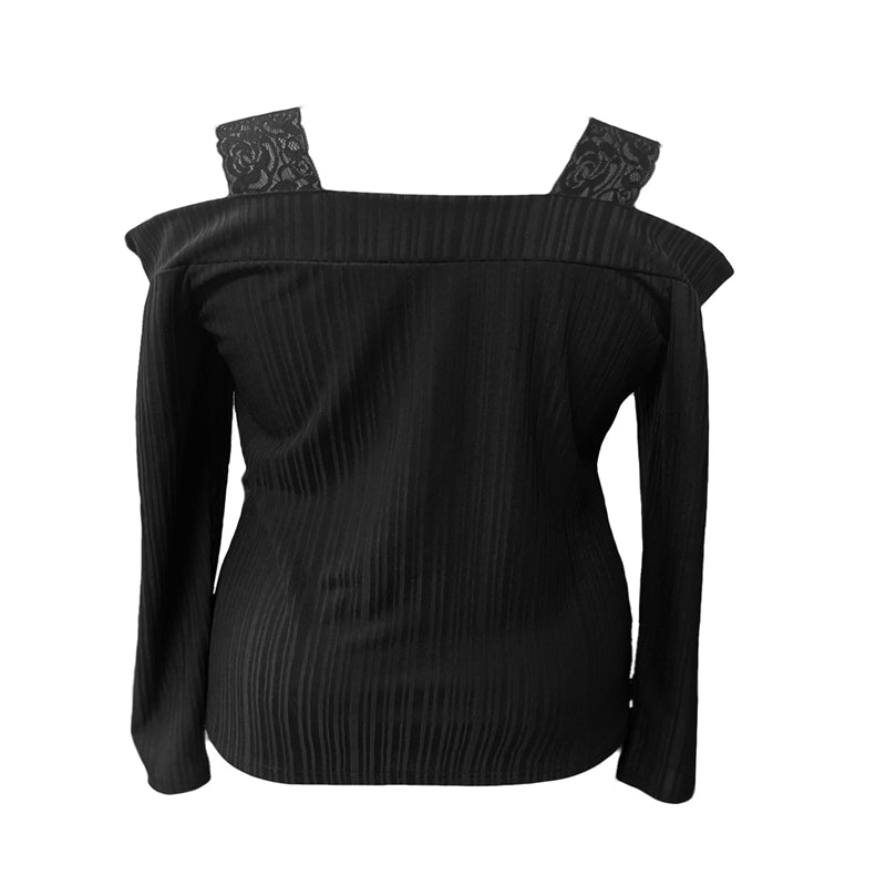 Off shoulder-topp med spetsdetaljer och v-ringning