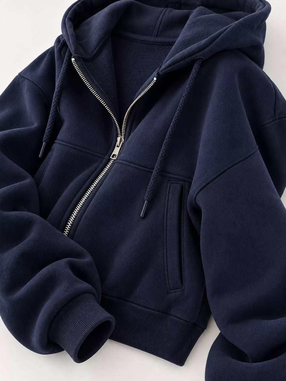 Oversized Zip-Up Cropped Hoodie