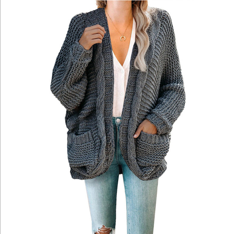 Grovstickad oversize-kofta med fickor
