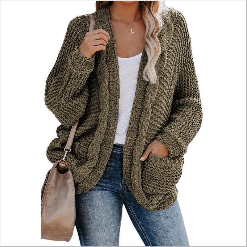 Grovstickad oversize-kofta med fickor