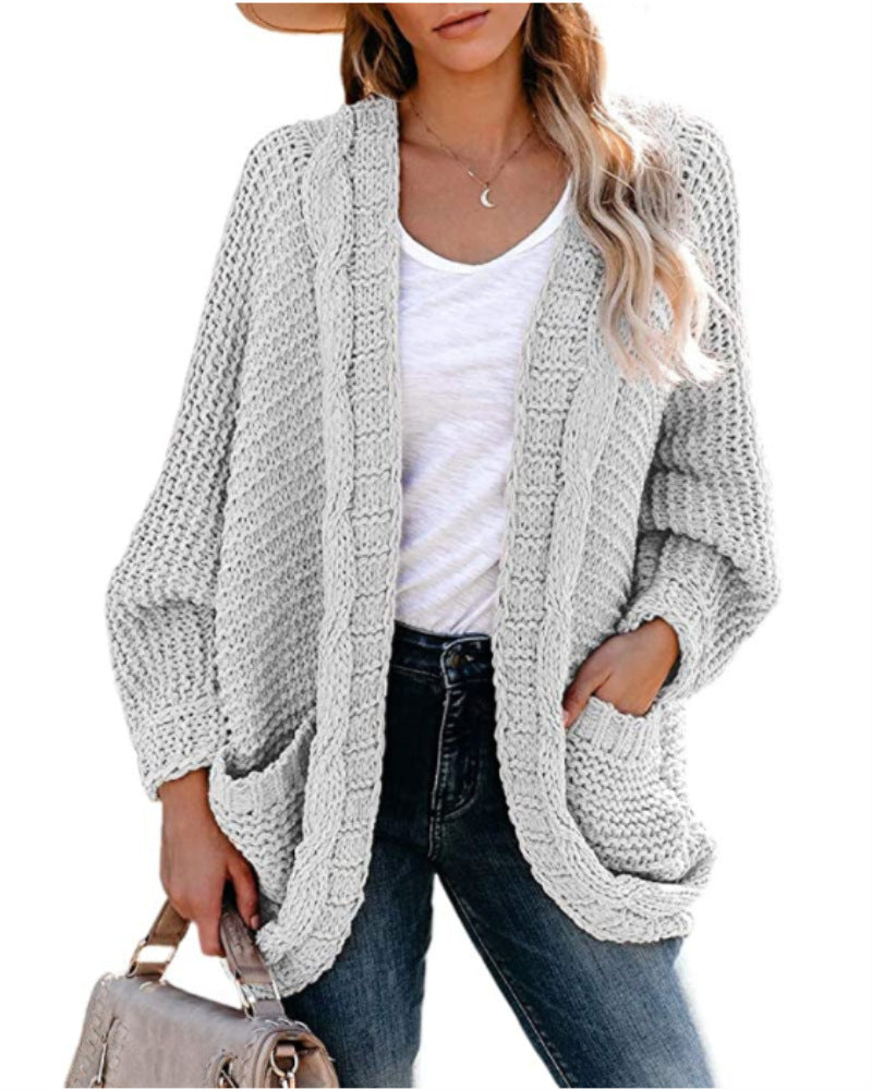 Grovstickad oversize-kofta med fickor