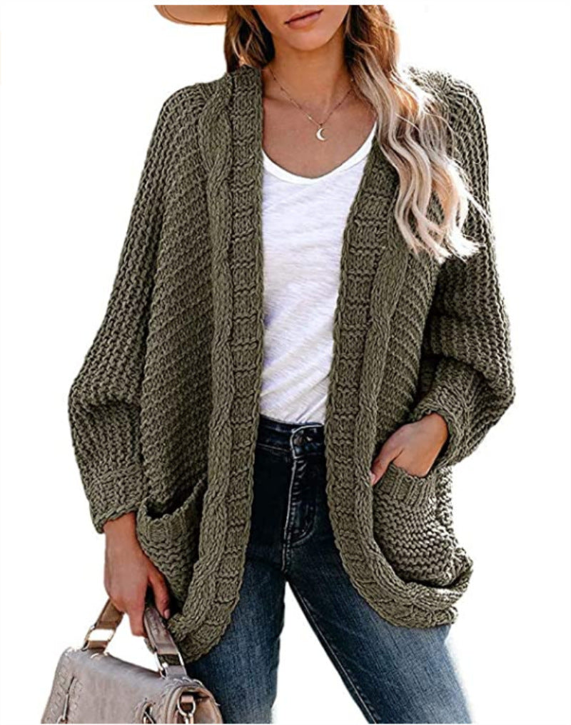 Grovstickad oversize-kofta med fickor