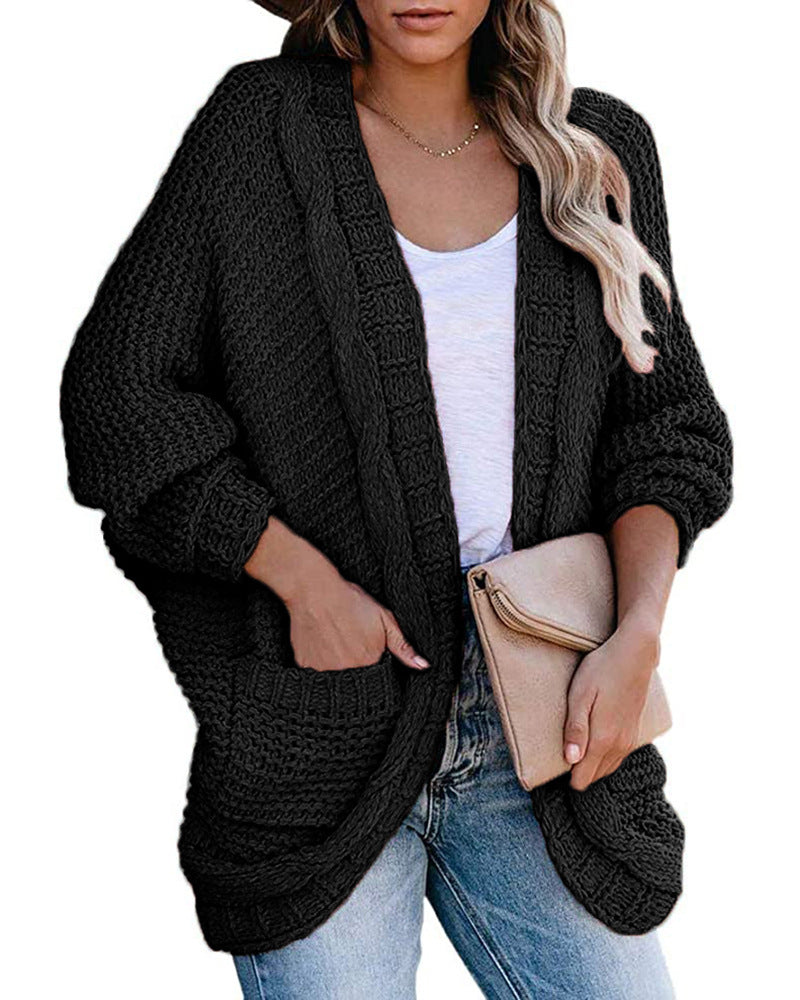 Grovstickad oversize-kofta med fickor