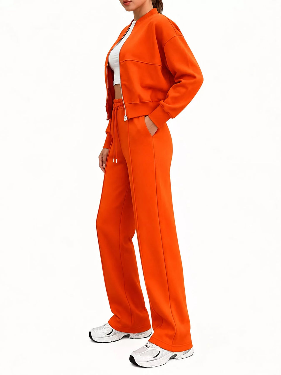 Casual Zip-Up Jacket and Wide-Leg Sweatpants Set