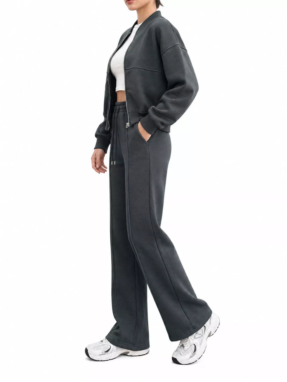 Casual Zip-Up Jacket and Wide-Leg Sweatpants Set