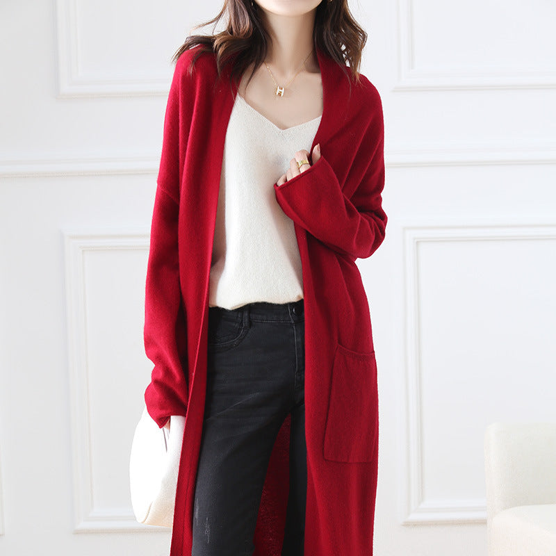 Extra lang stickad kofta i ullblandning