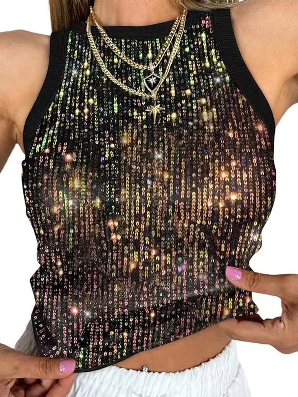 Sequin Round Neck Tank