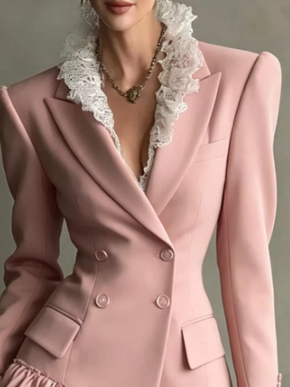 Lace Trim Blazer Dress