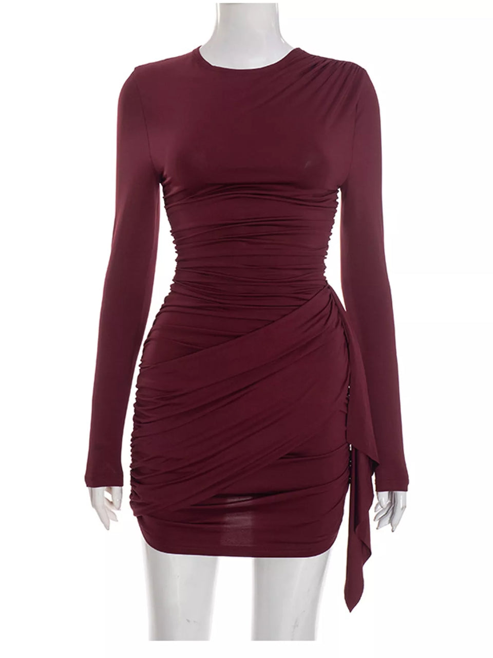 Long-Sleeve Ruched Bodycon Mini Dress