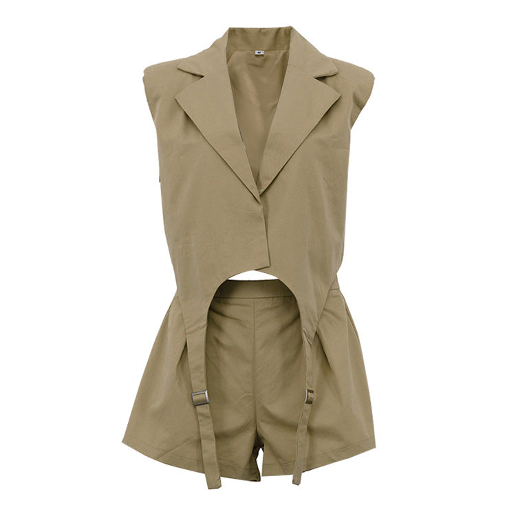 Set med ärmlös oversize-kavaj och shorts