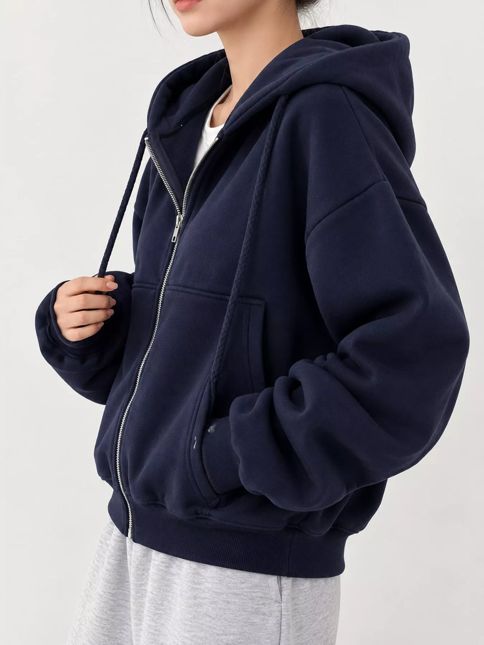 Oversized Zip-Up Cropped Hoodie
