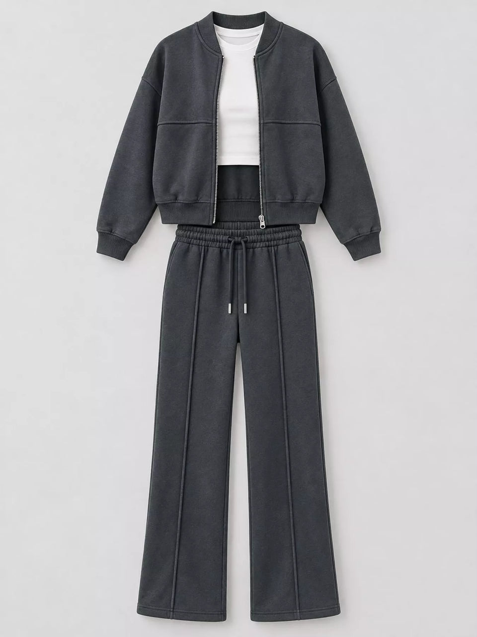 Casual Zip-Up Jacket and Wide-Leg Sweatpants Set