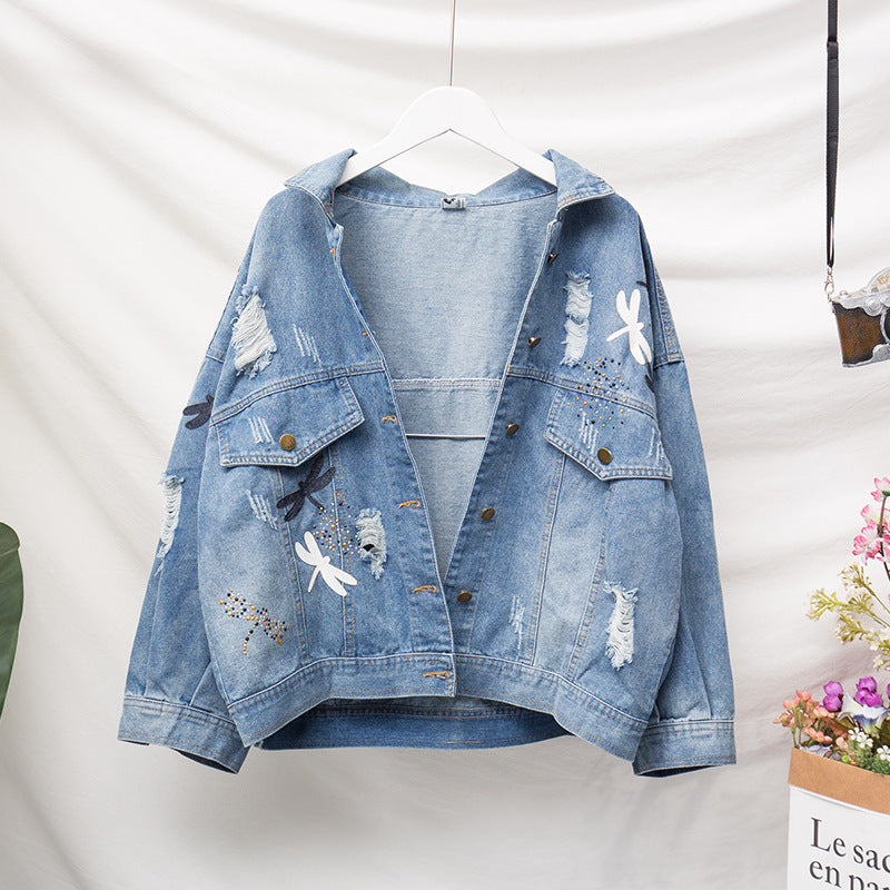 Oversize jeansjacka med tryck
