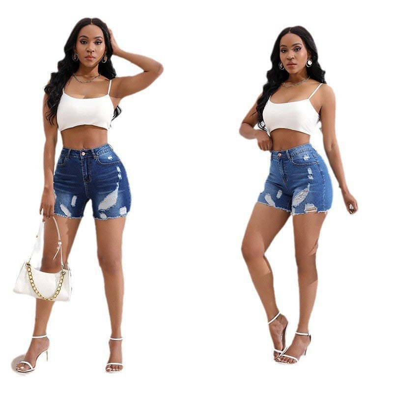 Slitna jeansshorts med hög midja